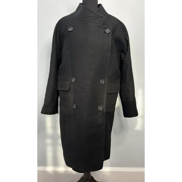 J.CREW Black Double-Breasted Long Coat Wool Cashmere Blend Collared Women 8 - Picture 3 of 7